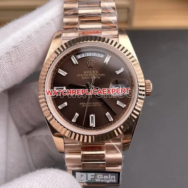 collectible watch QF factory RolexDay-Date coffee plate rose gold40mmside live photo