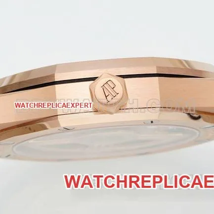 1:1replica watch Royal OakDDF factory Audemars Piguetblue dialrose gold4302 mechanical leather bracelet15510front live photo