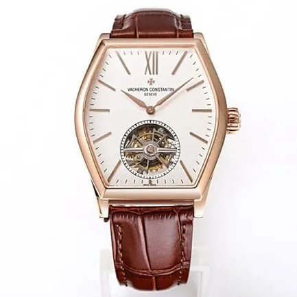 VCR factory Vacheron Constantintop-tier watch Malta tourbillon series men's white dial brown belt watch front view