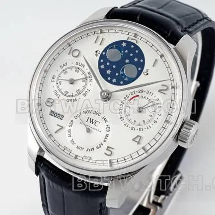 1:1replica watch APS factory Portugal IWC perpetual calendar white dial black braceletfront live photo