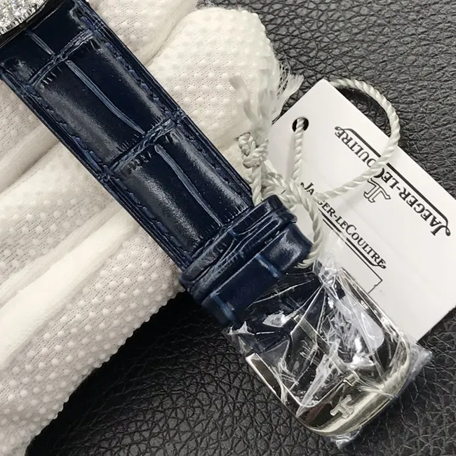 GF Factorytop-tier watch Jaeger-LeCoultre women's white dial blue belt dating series leather strap watch front view