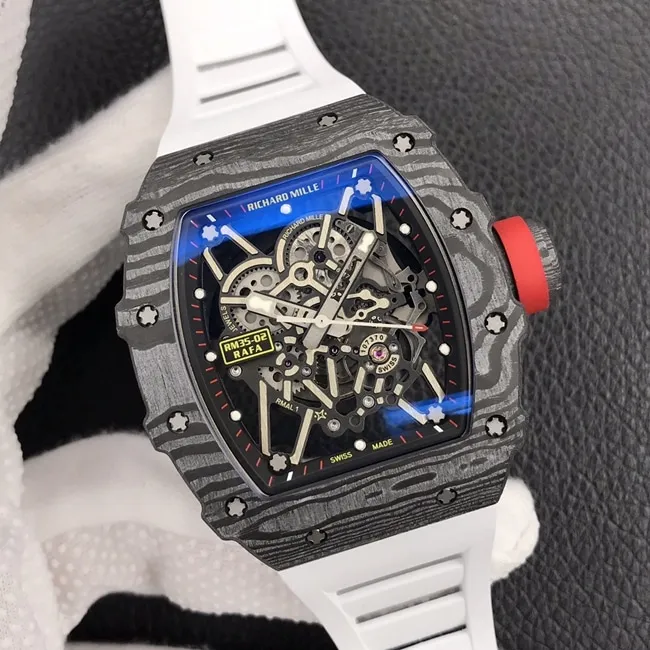 ZF Factorytop-tier watch Richard MilleRM035-2black dial white rubber strapautomatic movement watch front view