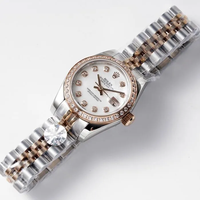 Top-tier watch Rolex women's white dial Date just steel bracelet watch front view