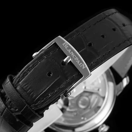 Blancpain top men's white plate black strap classic full series tourbillon mechanical belt watch front view
