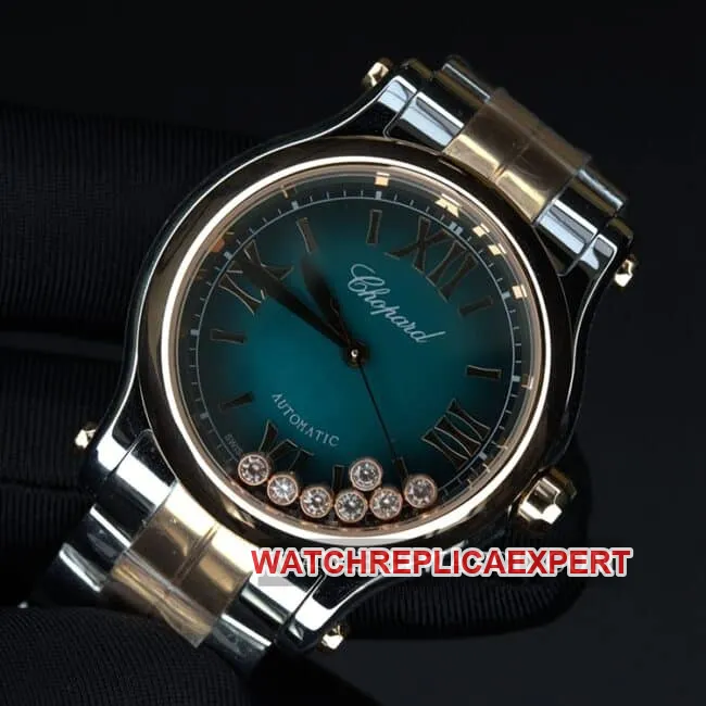 YF factory Chopardtop-tier watch ladies blue dial gold belt happy diamond automatic movement front view