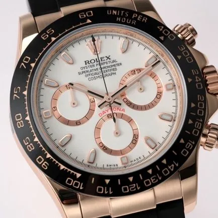 top-tier Rolex men's white dial black rubber strap Cosmograph Daytona automatic movement watch front view