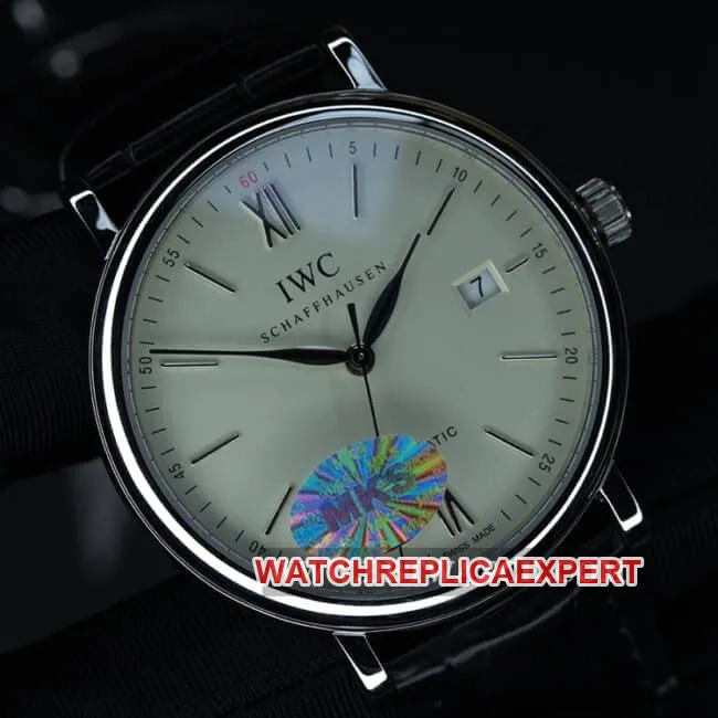 MKS Factory IWC Top Watch Portugieser Series Automatic Mechanical Men's White Dial Black Strap Front View