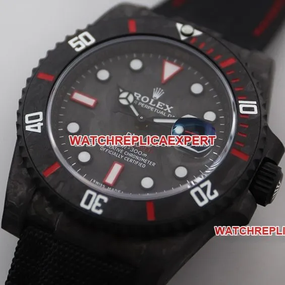 VS factory Rolex Submariner top imitation black plate carbon fiber red ring strap models front real picture