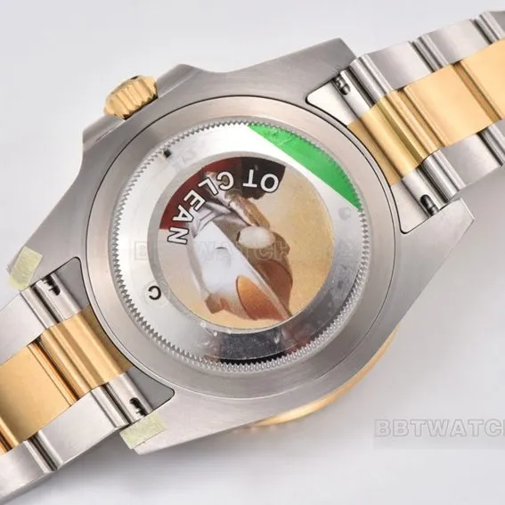 C factory RolexGMT-Master type 1:1super cloneblack dial gold steel bracelet model 116713-LN-78203caseback live photo