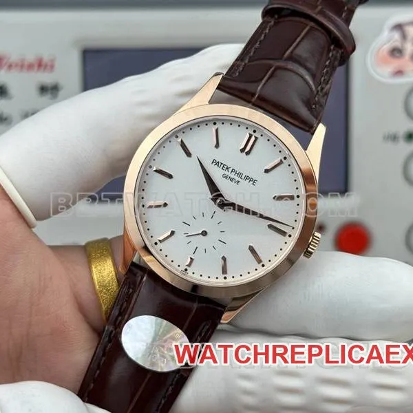 Patek Philippe watch SDF factory classic white dialrose gold case 39mmleather strap model front live photo