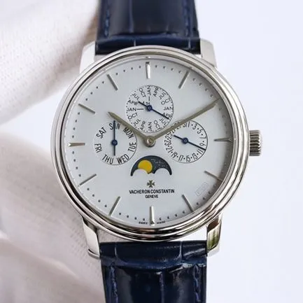 top-tier watch Vacheron Constantin men's white dial blue belt heritage series leather strap automatic movement watch movement picture