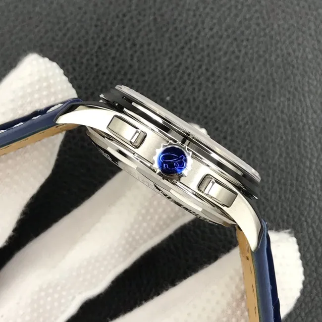 GF Factorytop-tier watch new work Bailing Puya B01chronograph watch 42mm men's white dial blue belt mechanical leather strap watch side view