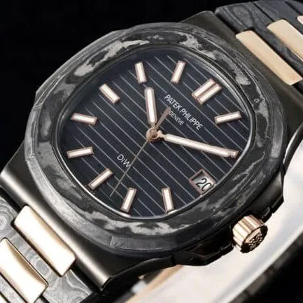 The aesthetic presentation of Patek Philippe Nautilus 5711 carbon fiber is reinvented by DiW to create watch detail shots