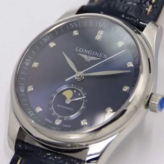 GS factory Longinesreplica watch master series moon phase watch blue dial diamond scale detail shots