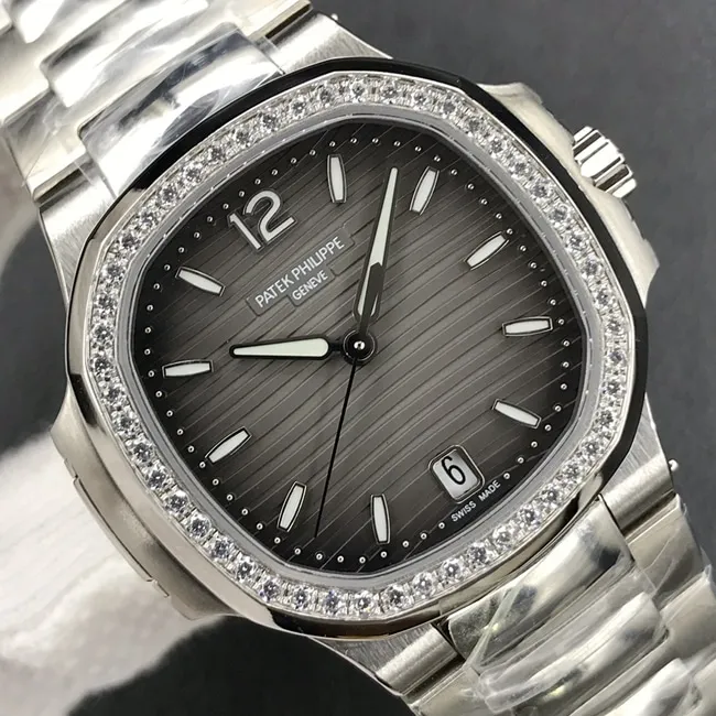 PF Factory Top Patek Philippe Nautilus Men's Black Dial Steel Strap Sports Series Automatic Mechanical Watch Front View