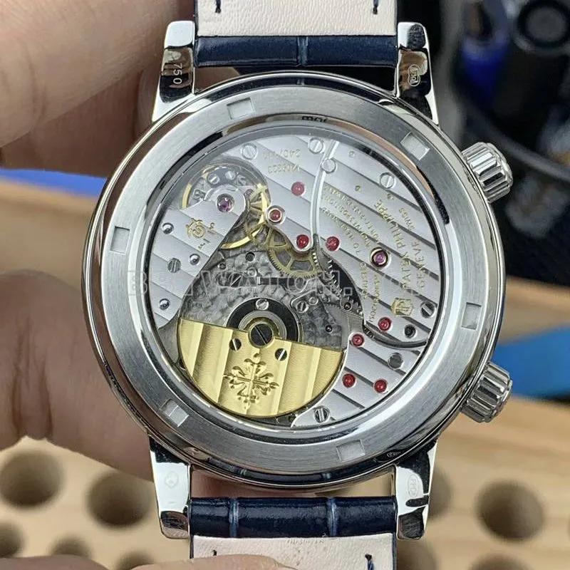 Patek Philippe collectible watch 3K Factory super complication timepiece blue dial red diamond bezelleather strap model front live photo