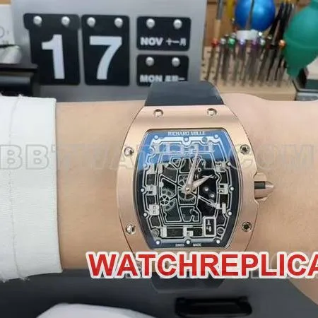 Richard Mille collectible watch rose gold hollow disc mechanical rubber model RM 67-01front live photo