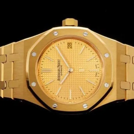 top-tier watch Audemars Piguet super two-hand mechanical movement Royal Oak15202 gold plate yellow bottom men's watch front view
