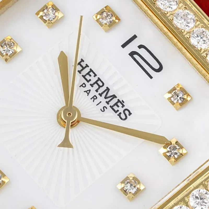 Hermès top-tierhigh-quality watch HeureH three-hand series ladies leather strapwhite dial gold watch front view