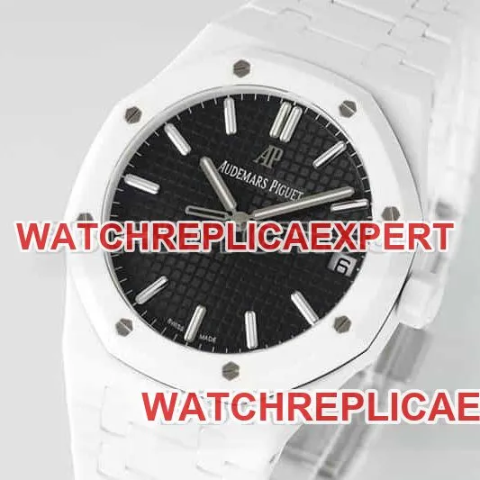APS factory Audemars PiguetRoyal Oak1:1super cloneblack dial white ceramic15500front live photo