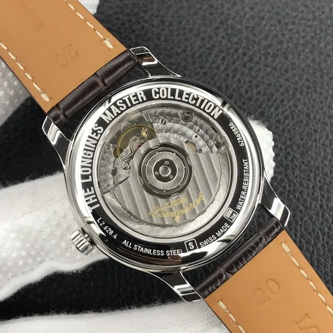 MK factory top-tier watch Longines men's white dial brown belt famous craftsman series automatic movementleather strap watch front view