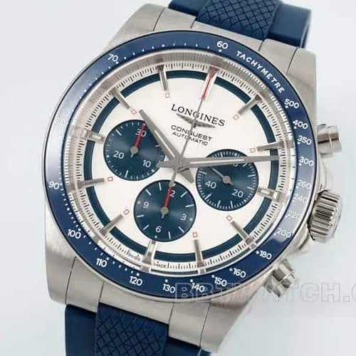 AFLongines Concast stop-tier 1:1high-quality silver gray dial rubber model L3.835.4.98.9front live photo