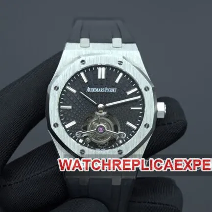R8 factory Audemars Piguettop-tier watch men's black dialrubber strapRoyal Oaktourbillonautomatic movement side view