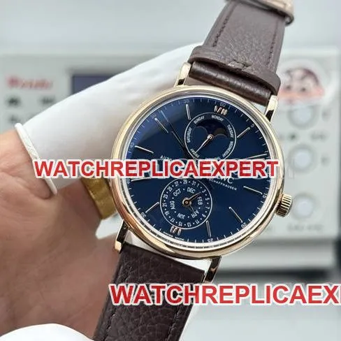 collectible watch GR factory IWC Portofino rose goldblue dialleather strap model front live photo