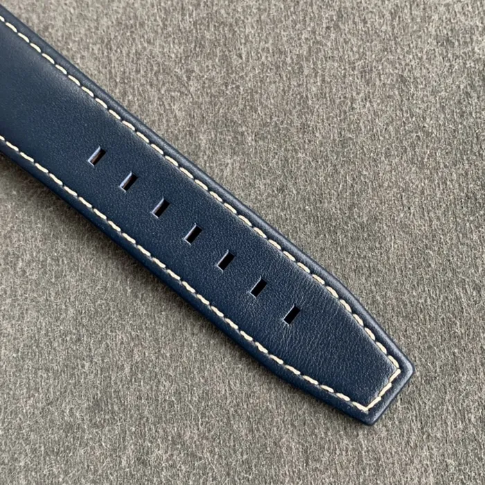 top-tier watch Longines men's blue dial pioneer series leather strap watch front view