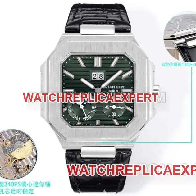 3K FactoryPatek PhilippeCUBITUStop-tier replicagreen dialleather strap model 5822front live photo