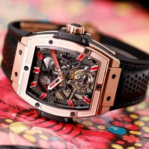 Hublot (Hublot) watches men's black disk black belt mechanical MASTERPIECE series manual winding tourbillon watch front view