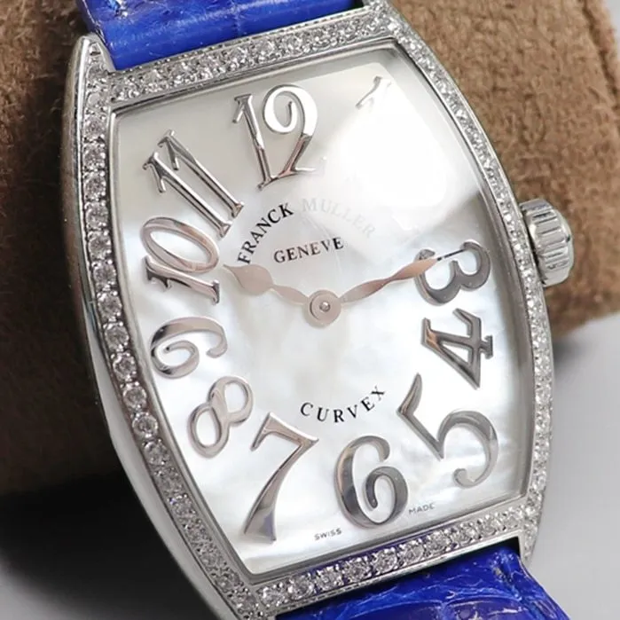 Top-tier watch Franck Muller women's white dial barrel quartz watch front view