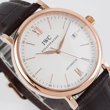 ZF Factorytop-tier watch IWC Portofino series white dial black belt automatic movementleather strap watch front view