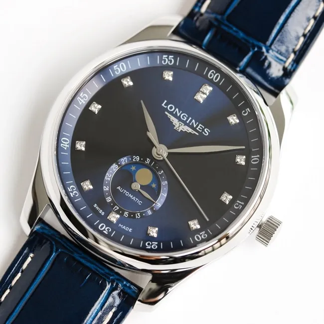 GF Factorytop-tier watch Longines automatic movementleather strap famous series moon phase 42mm men's watch detail shots