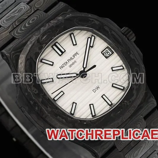 Patek Philippe collectible watch DIW factory Nautilus white dial carbon fiber mechanical steel bracelet model 5711front live photo