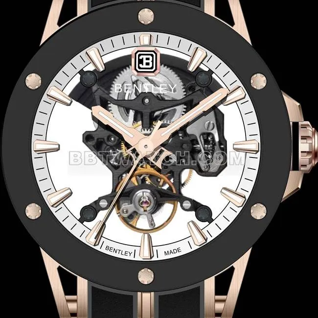 collectible watch bentley BL-62 pinnacle black rubber braceletfront live photo