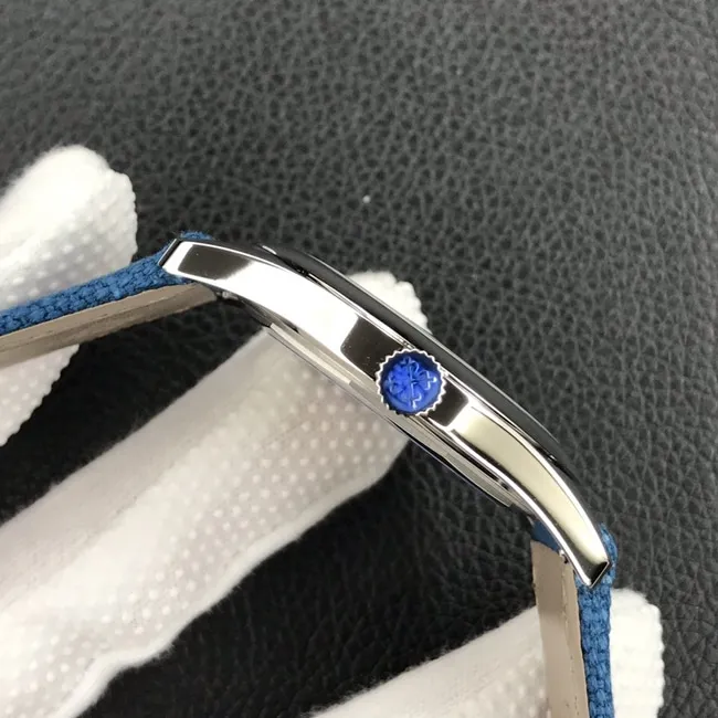 3K Factorytop-tier watch Patek Philippe men's blue dial blue belt 6007 series mechanical nylon strap watch front view