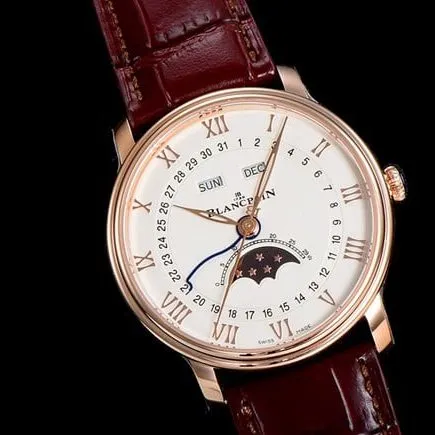 OM Factorytop-tier watch Blancpain men's white dial brown belt villeret classic 6654leather strap watch front view
