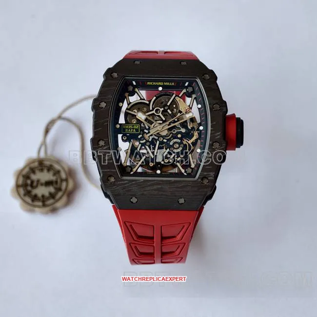 top-tier watch RM35-02 UMI factory Richard Mille black shell red strap front live photo