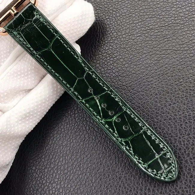 YF factory top-tier watch Hermès white dial green strap crocodile leather strapquartz watch front view