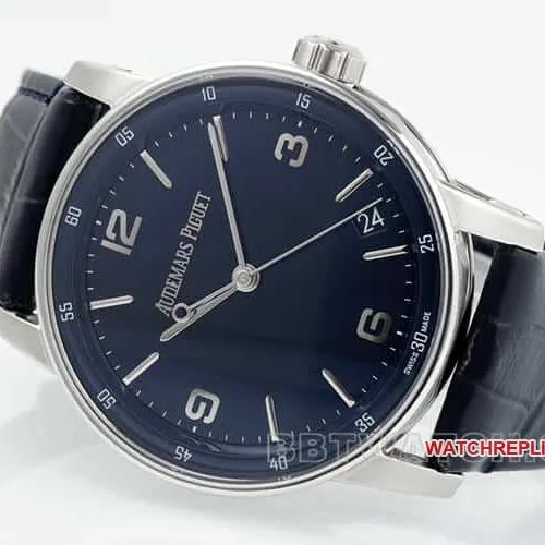APSAudemars PiguetCODEtop-tier replicablue dialleather strap model 15210front live photo