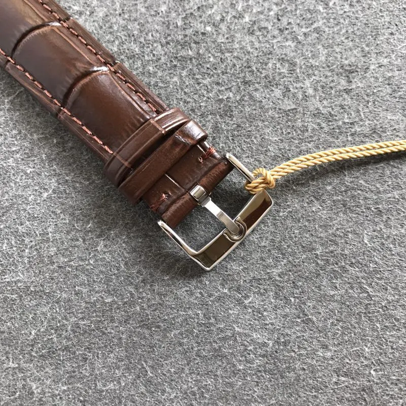 Omegatop-tier watch Diefei series men's gold plate leather strap mechanical watch front view
