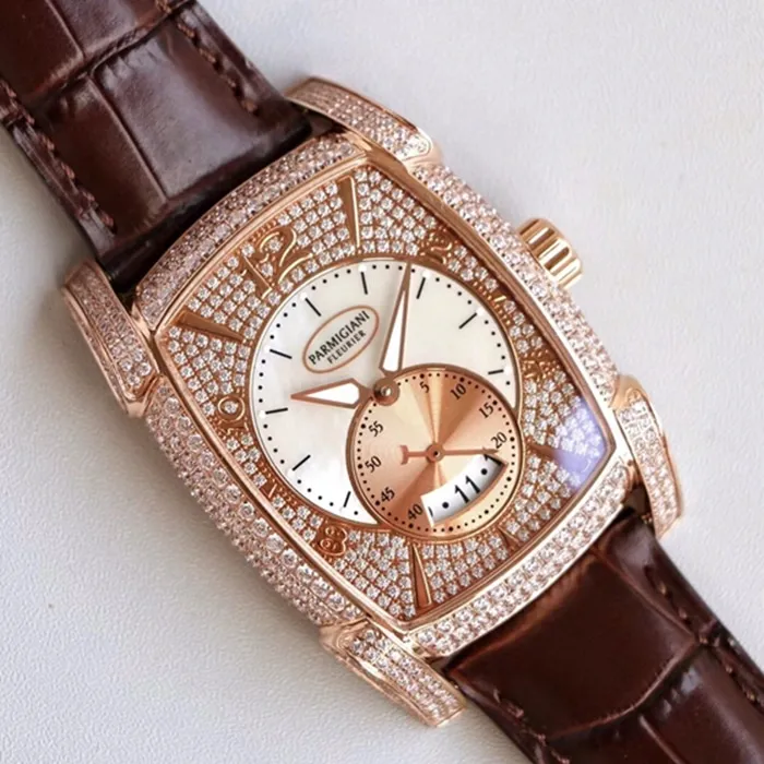 Top-tier watch Parmigiani Fleurier men's gold plate KALPA series fully automatic movementleather strap watch front view