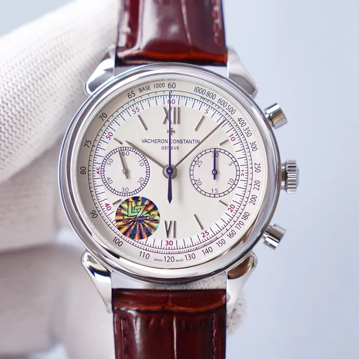 top-tier watch Vacheron Constantin men's white dial1955 series leather strap watch front view