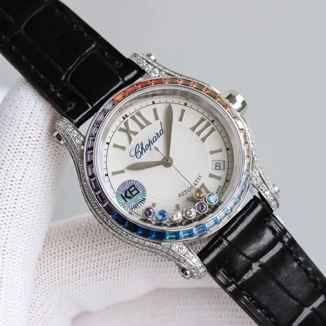 Chopardtop-tier watch chopard Happy Sport series full automatic movement women's white dial black belt movement picture