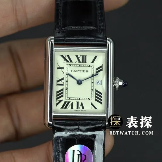DR factory Cartier tank top-tier 1:1super watch ladies white dial blue needle leather strap model pictures and prices side live photo