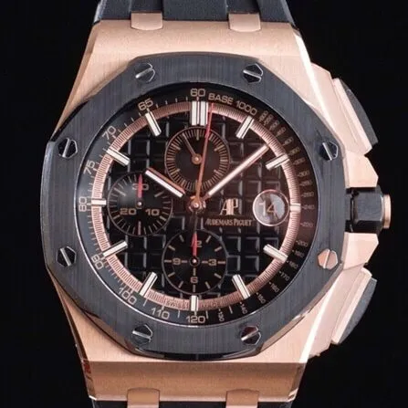 top-tier replicaAPFAudemars PiguetRoyal Oak offshore rose goldblack dial26400 watch front view