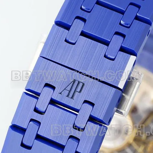 Audemars Piguet collectible watch APS factory Royal Oak flower pattern dial blue ceramicsteel bracelet model 15500front live photo