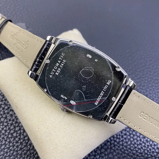 HG factory top-tier watch Breguet men's white dial black belt heritage series large date display automatic movementleather strap watch front view