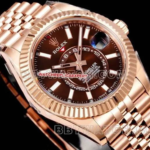 collectible watch AR+ factory Rolex Navigator brown dial mechanical rose gold steel braceletfront live photo